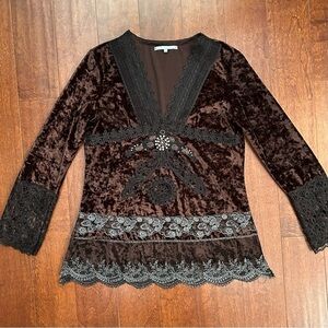 Passion Concept Whimsigoth Crushed Velvet Top, Beading Lace Rhinestones, Size XL